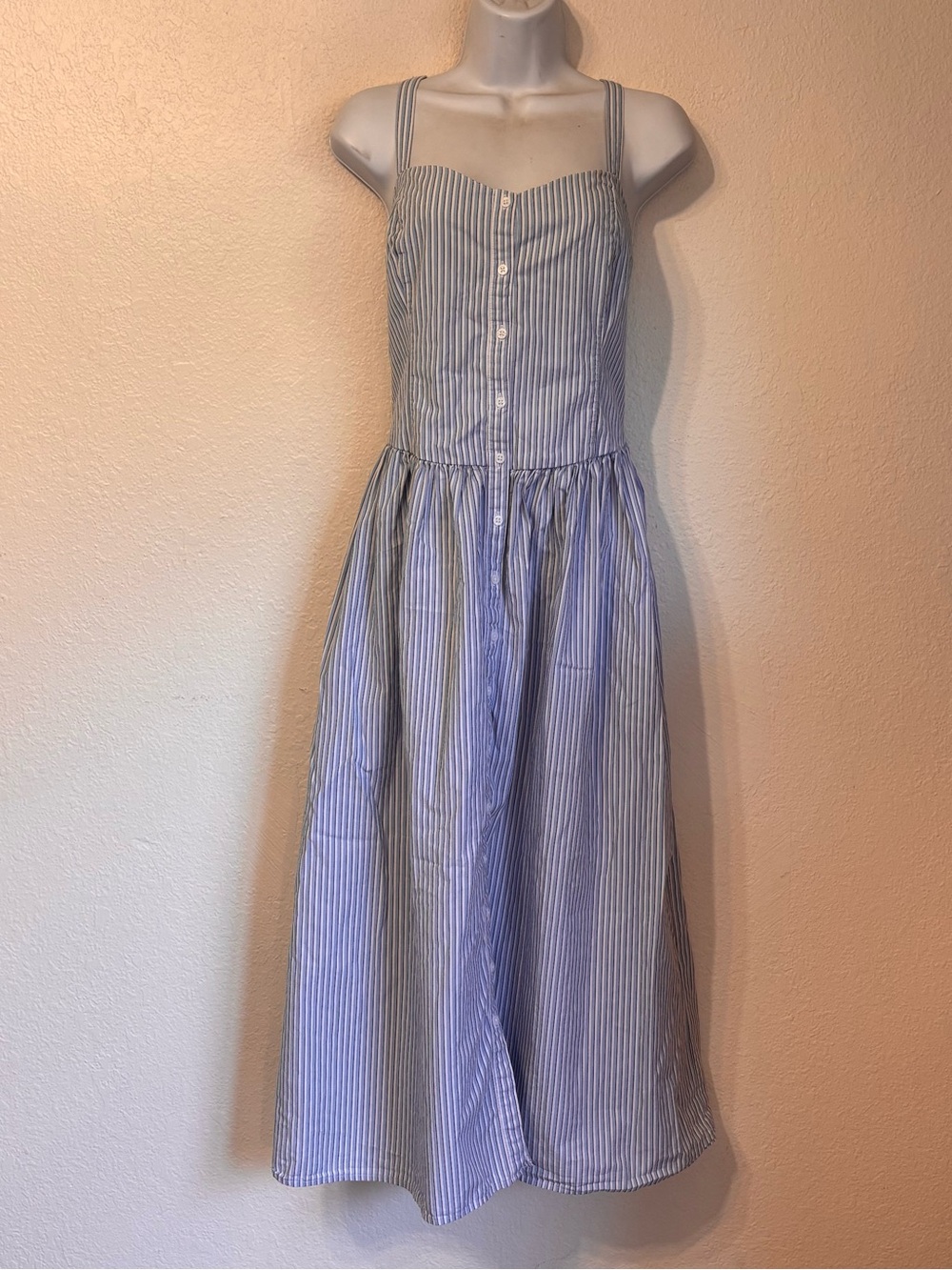 Striped Blue White Button-Front Sundress
